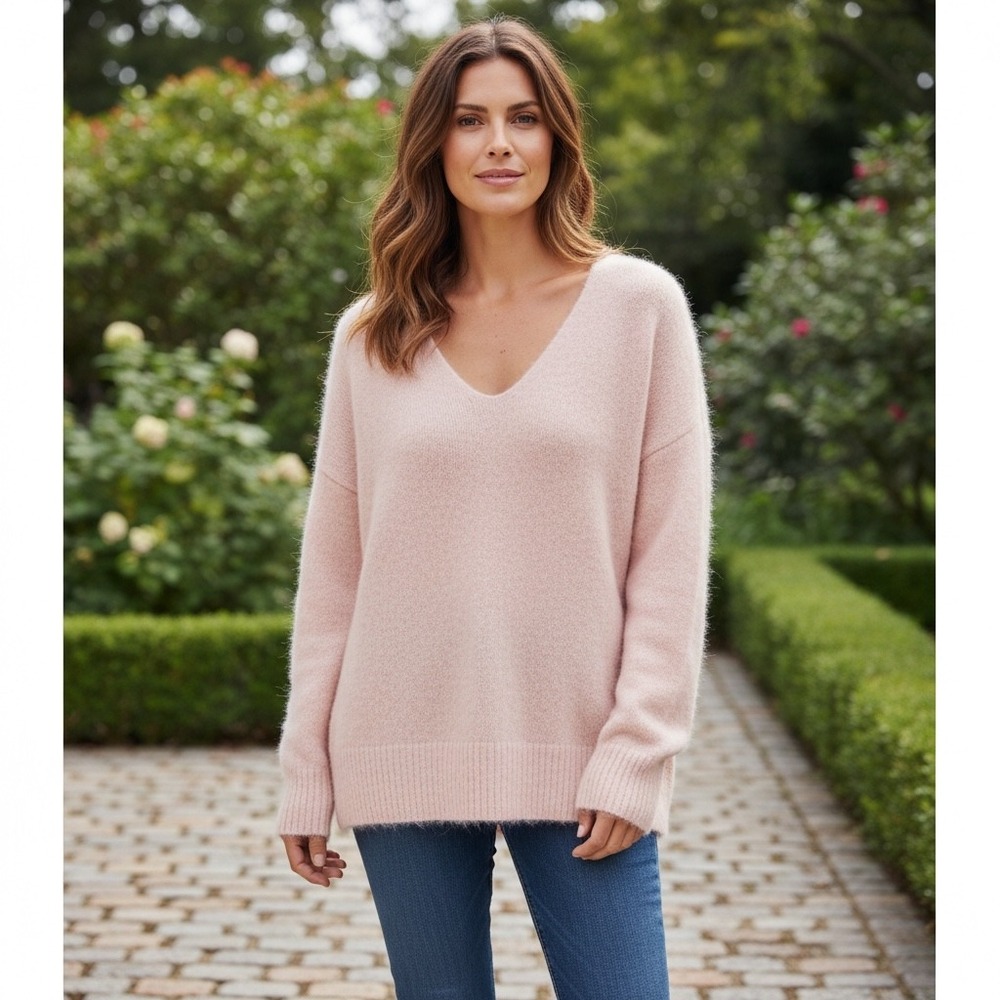 Paris Atelier Pink Mohair V-Neck Sweater Oversized Barbiecore Soft Cottagecore M